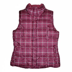 Eddie Bauer Goose Down Puffer Vest Womens Size 8 Red Plaid Gorpcore Cabincore